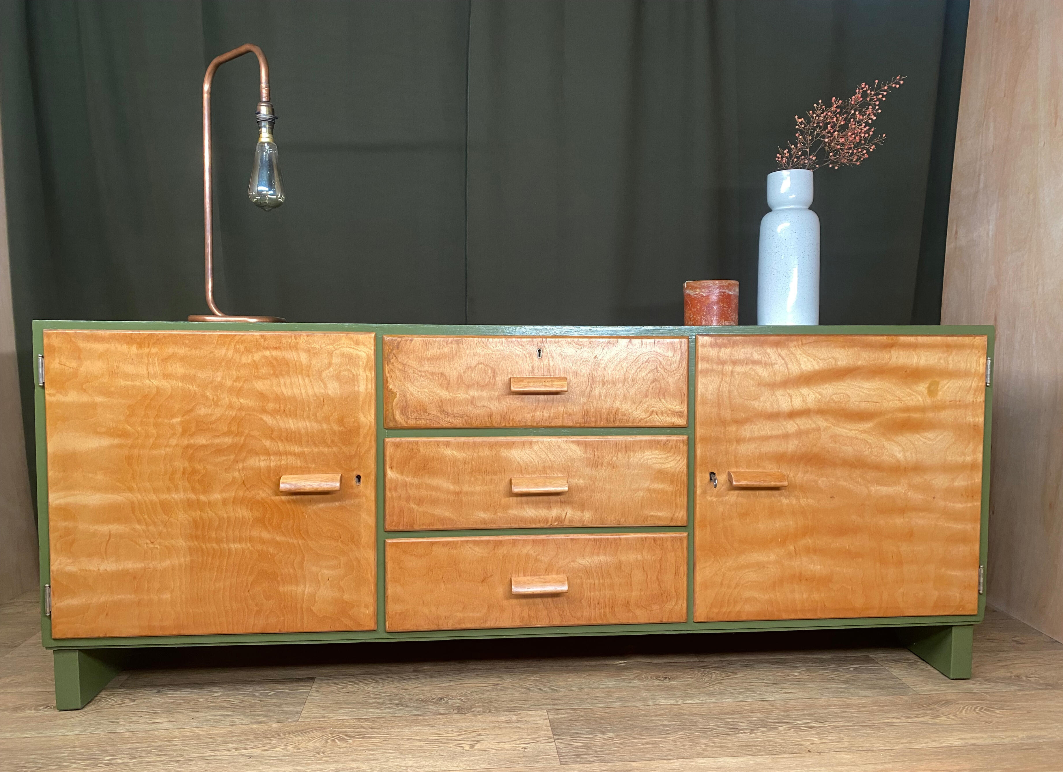 Restoring boring studio G Plan Fresco Teak Sideboard in Farrow and Ball Bancha Green