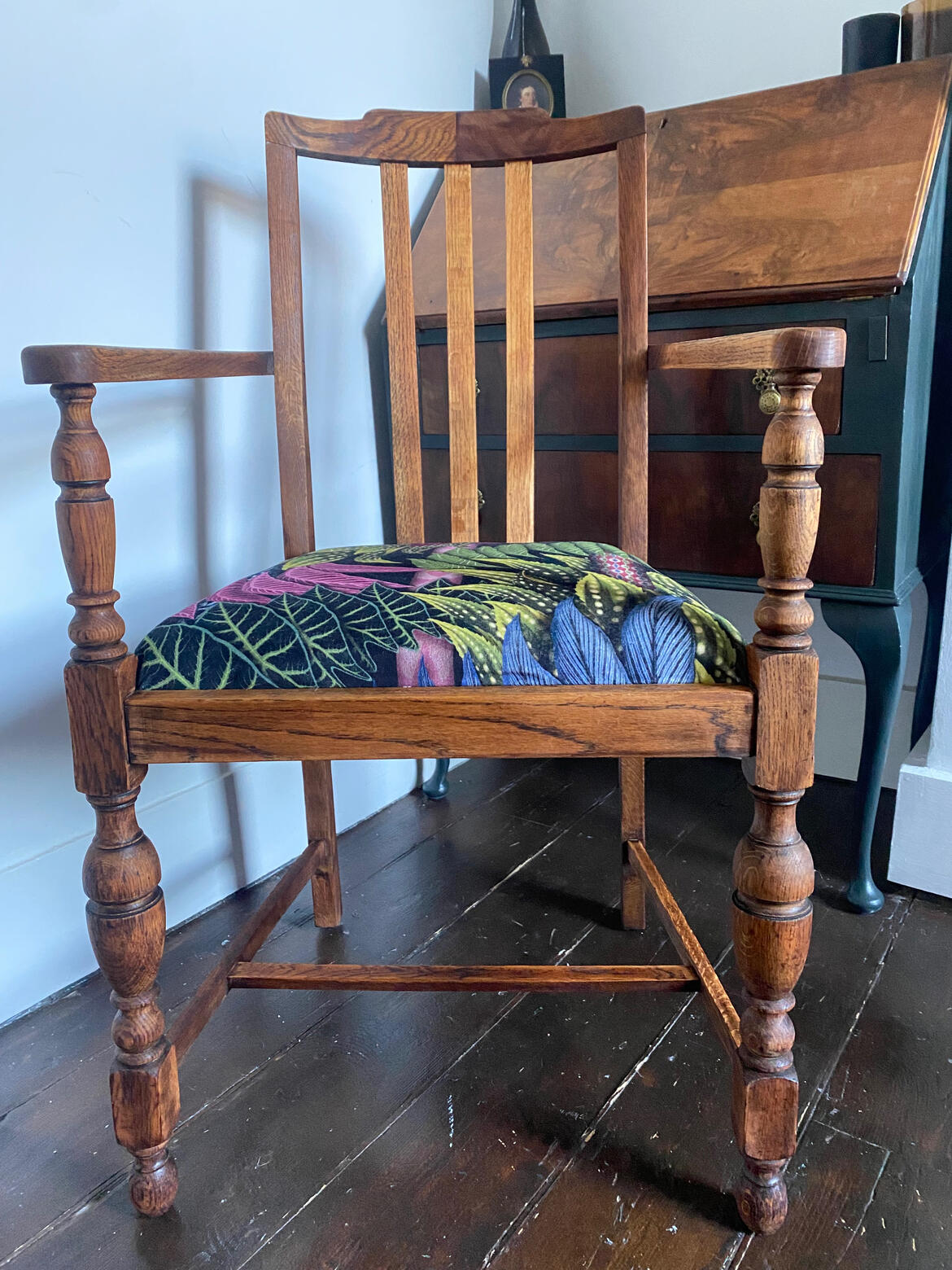 Restoring boring studio Antique Oak Desk Chair in Christian Lacroix Belorizonte Velvet