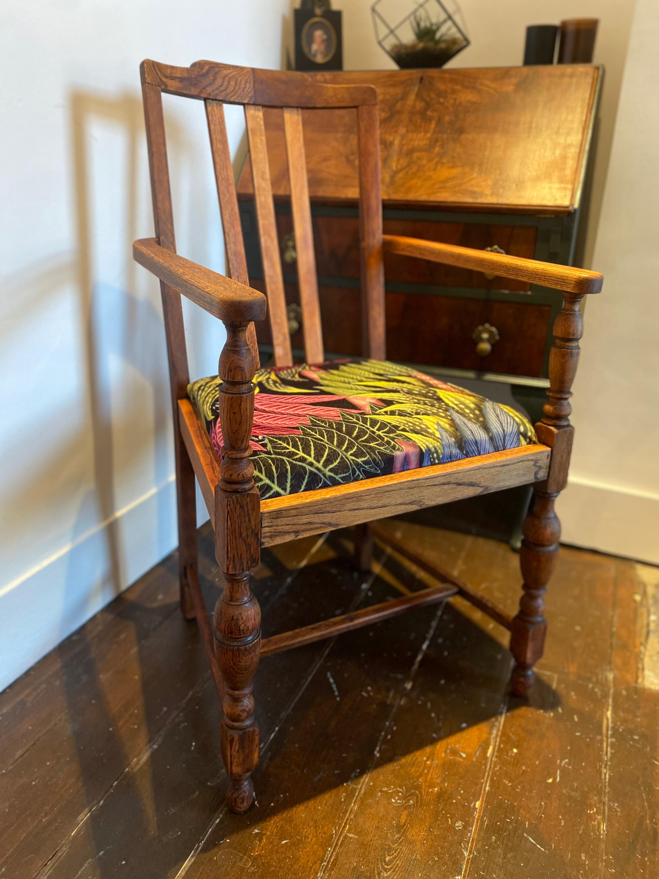 Restoring boring studio Antique Oak Desk Chair in Christian Lacroix Belorizonte Velvet