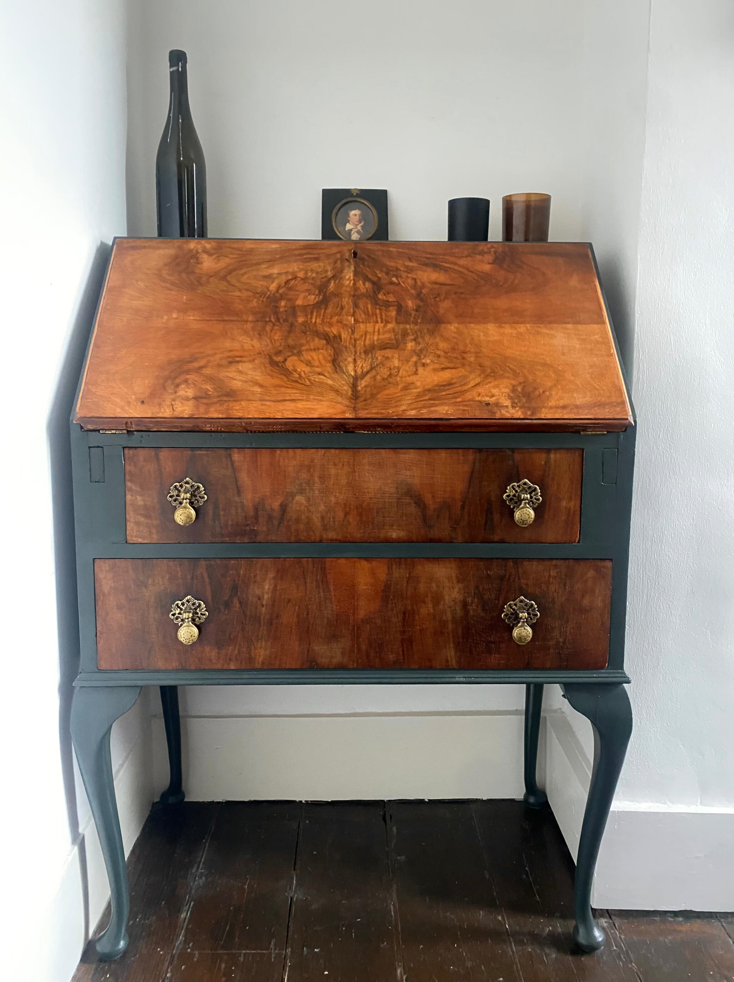 Restoring boring studio Vintage Bureau with Floral Decoupage Interior