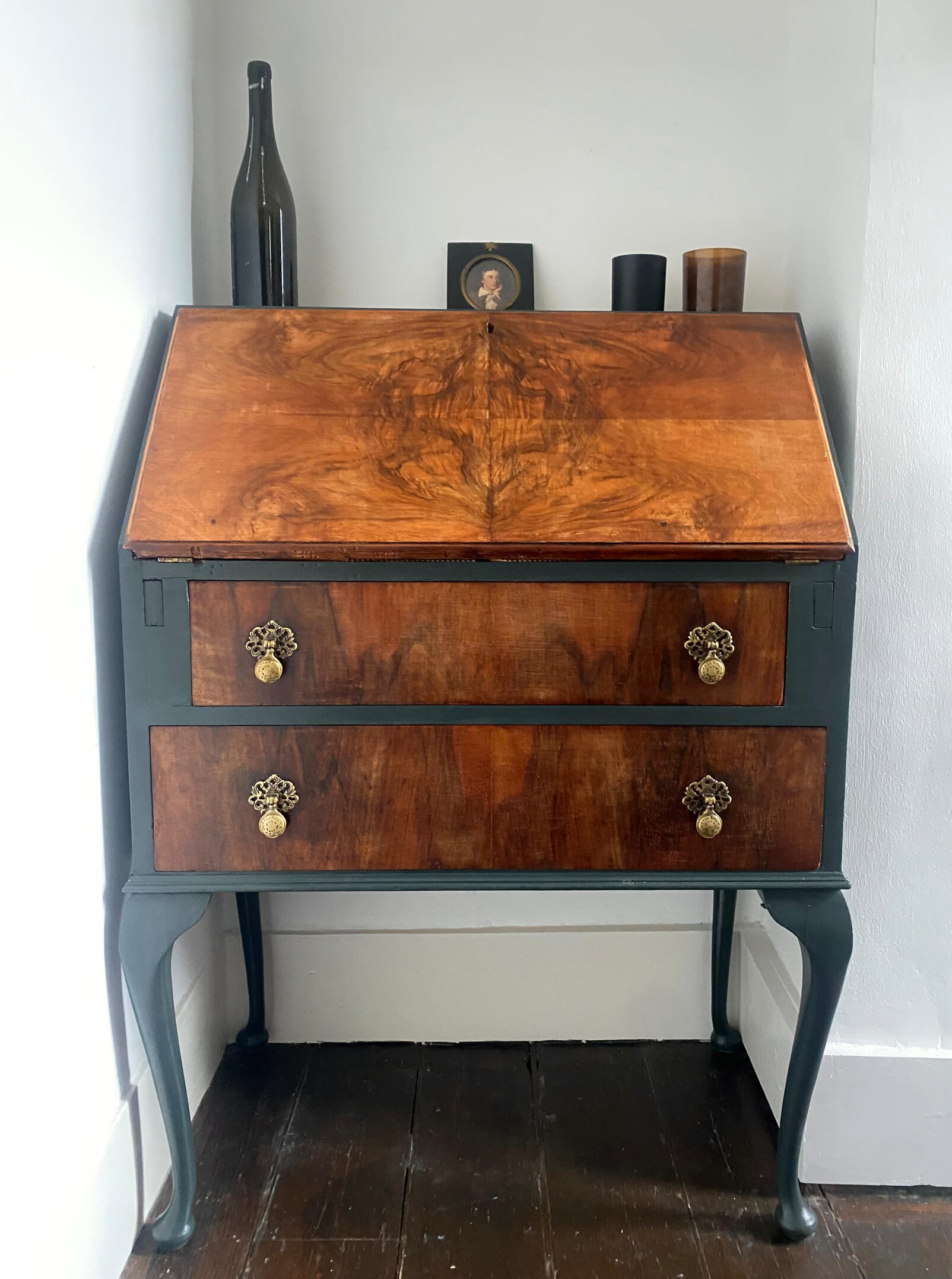 Restoring boring studio Vintage Bureau with Floral Decoupage Interior