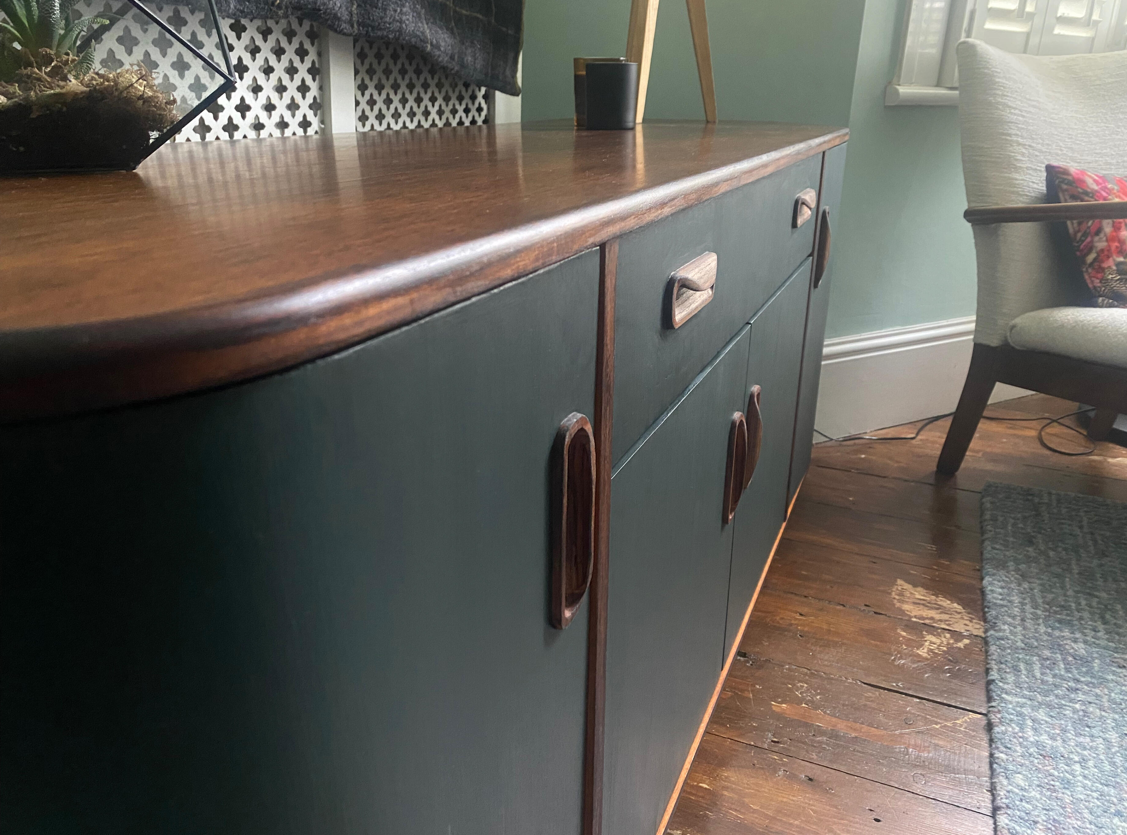 Restoring boring studio G-Plan Fresco Sideboard in Studio Green Farrow and Ball