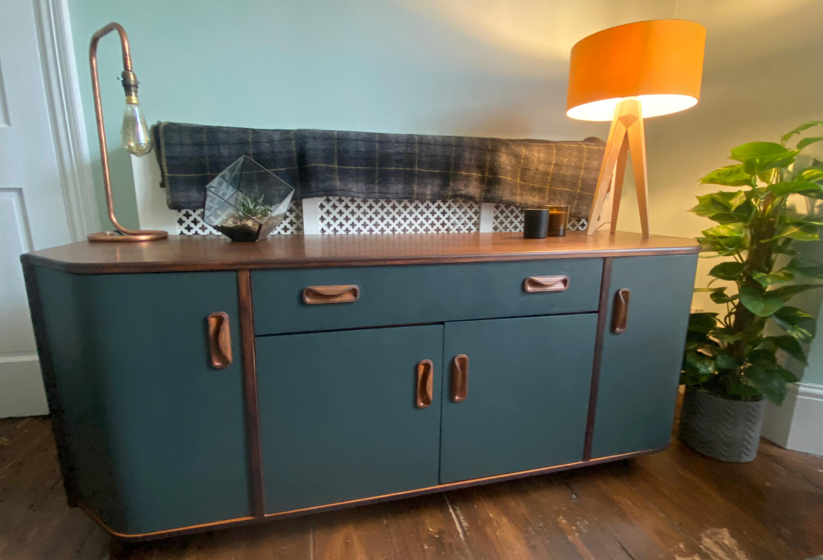 Restoring boring studio G-Plan Fresco Sideboard in Studio Green Farrow and Ball