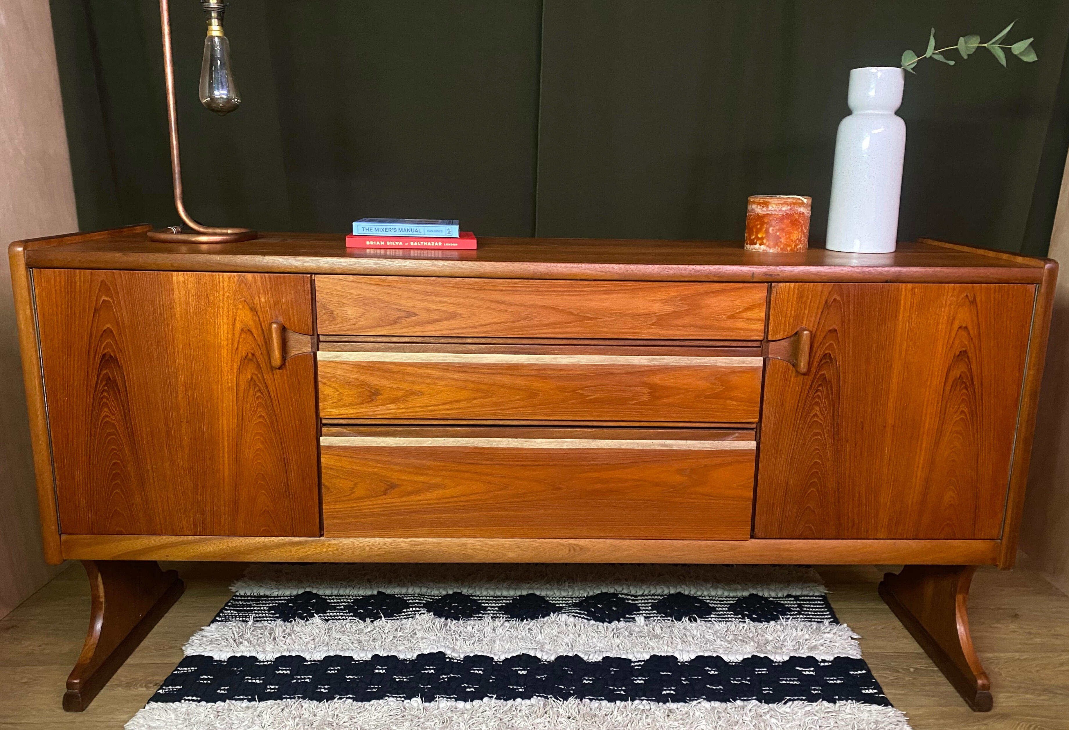 Restoring boring studio Vintage Danish Style Teak Sideboard with Sled Legs