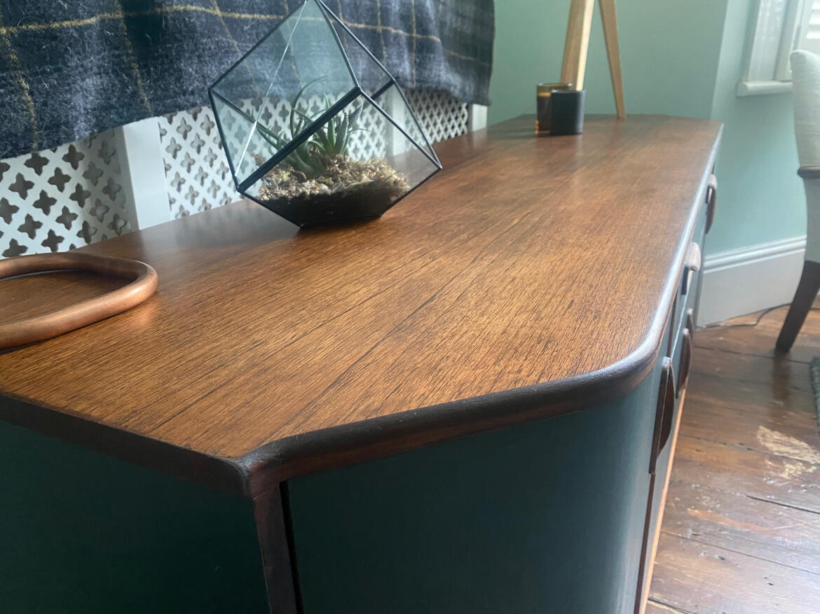 Restoring boring studio G-Plan Fresco Sideboard in Studio Green Farrow and Ball