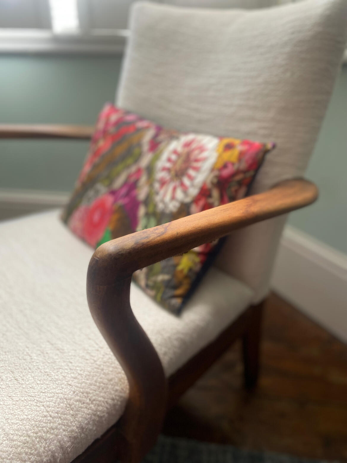 Restoring boring studio Parker Knoll Chairs in Boucle Fabric