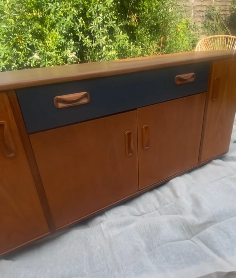 Restoring boring studio G-Plan Fresco Sideboard in Studio Green Farrow and Ball