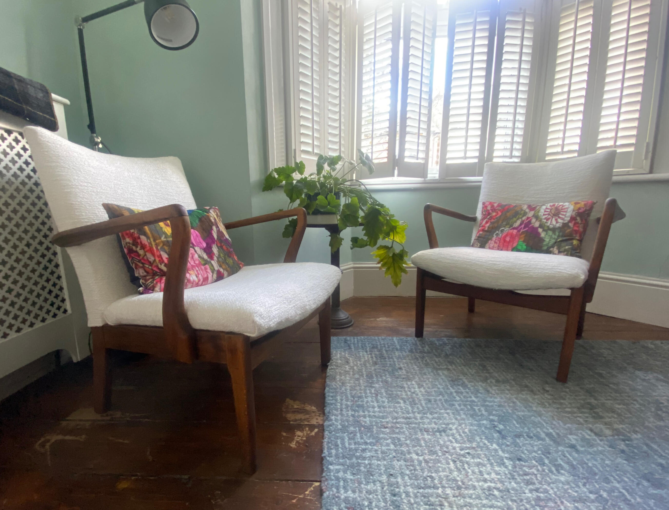 Restoring boring studio Parker Knoll Chairs in Boucle Fabric